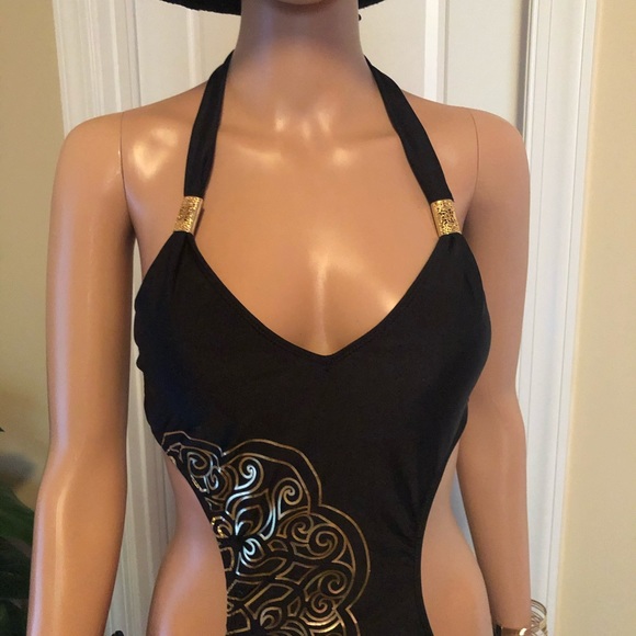 Black w/Gold Detail  1 PC.Bathing Suit - Picture 5 of 8